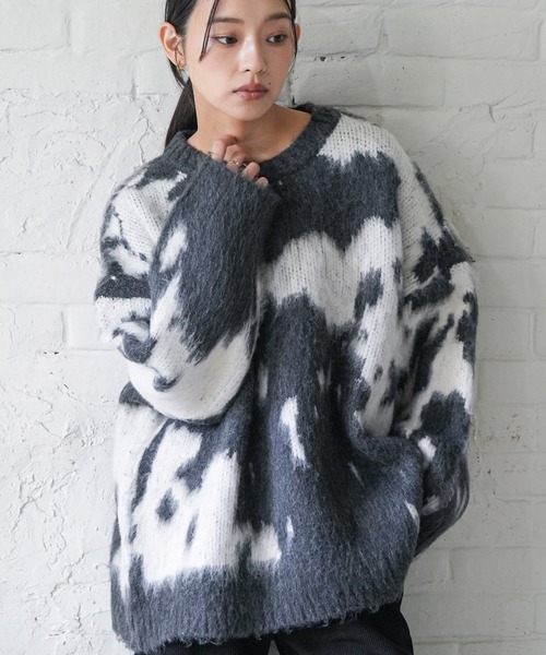 mili an deni（ミリアンデニ） ニット セーター カウ柄シャギーニット