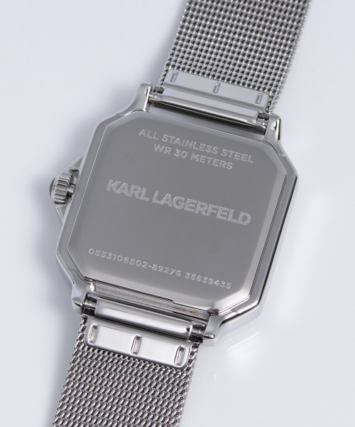 腕時計 「KARL LAGERFELD/カール・ラガーフェルド」スクエア クラシック - ホワイト MOP ダイヤル シルバー メッシュ レディースの画像
