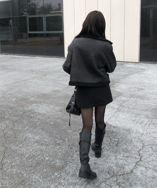 anyonemore ムートンコート ボアコート 裾バックルベルトスエード調