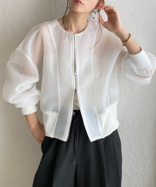シアー ブルゾン She's Closet ブルゾン アウター ショート丈 ダンボールボンディング