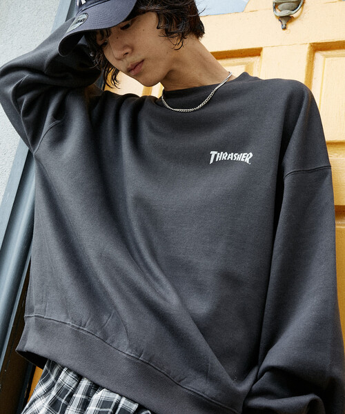 「THRASHER」 スウェットカットソー MEDIUM ネイビー メンズ_画像3