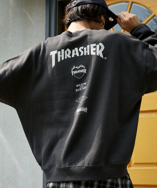 「THRASHER」 スウェットカットソー MEDIUM ネイビー メンズ_画像4