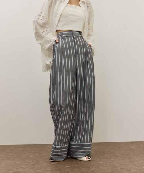 ADAM ET ROPE'（アダムエロペ） スラックス パンツ ストライプシャツ