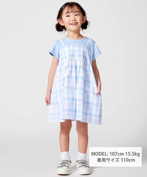 BeBe（ベベ） ワンピース マドラスチェックキャミドッキングワンピース 