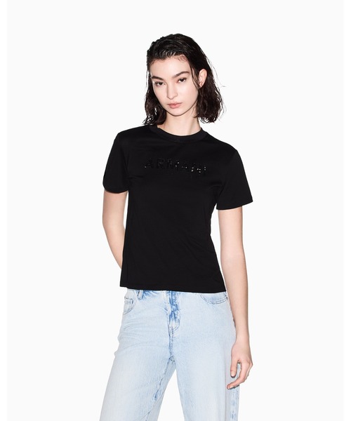 tシャツ 「A|X アルマーニ エクスチェンジ」スパンコールロゴ 半袖クルーネックTシャツ/REGULAR BOXY レディースの画像