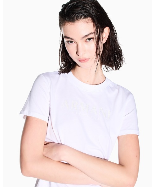 tシャツ 「A|X アルマーニ エクスチェンジ」スパンコールロゴ 半袖クルーネックTシャツ/REGULAR BOXY レディースの画像