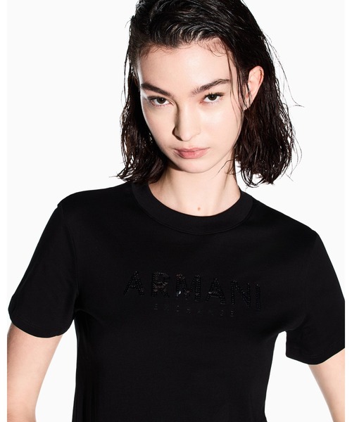 tシャツ 「A|X アルマーニ エクスチェンジ」スパンコールロゴ 半袖クルーネックTシャツ/REGULAR BOXY レディースの画像