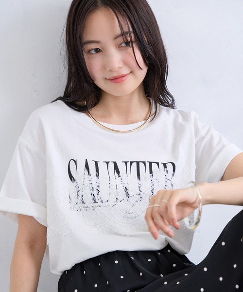VIS（ビス） tシャツ 半袖 レースレイヤードロゴ半袖Tシャツ