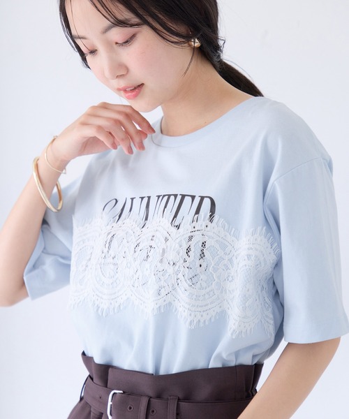 VIS（ビス） tシャツ 半袖 レースレイヤードロゴ半袖Tシャツ