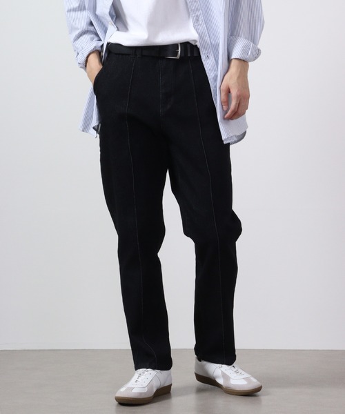 【新品】Reflect ストレッチデニムパンツ L ネイビー 洗える】ストレートシルエットストレッチデニム（デニムパンツ