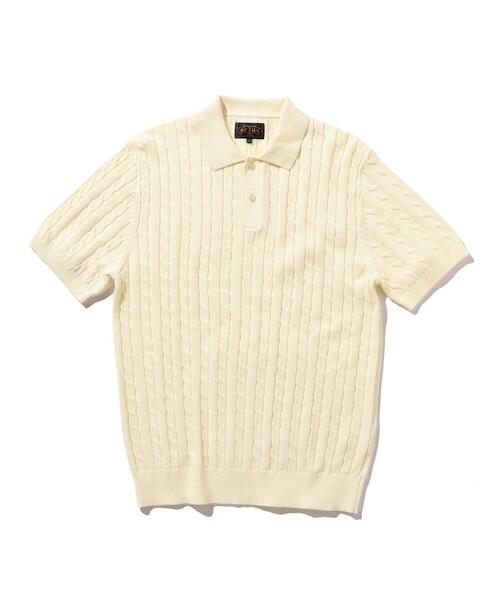 BEAMS PLUS リネン コットン ケーブルニット  ポロシャツ BEAMS+ ポロシャツ ケーブル ニット メンズ レディース