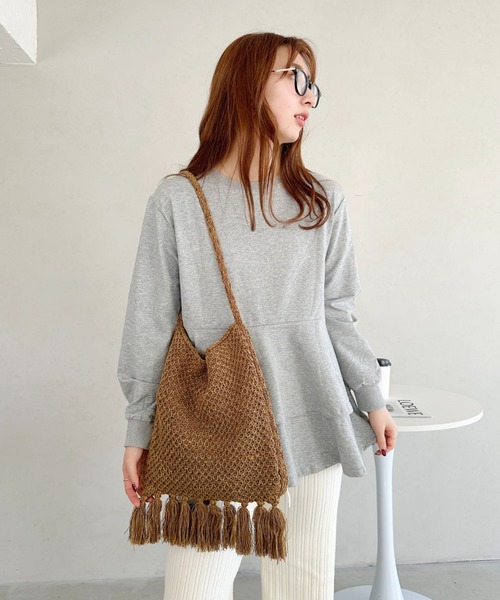 NKNIT フリンジニットハンドバッグ　ブラウン NKNIT フリンジニットハンドバッグブラウン