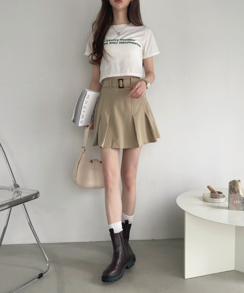 Ada. スカート ベルトデザイン タックプリーツ ミニスカート