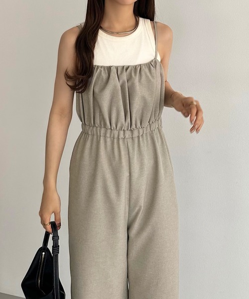 callautia サロペット オーバーオール リネンライクギャザーキャミ