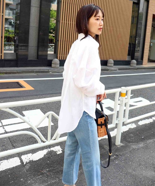 ブラウス シャツ ウォッシュリネンロングカフスシャツ レディース Jines ブラウス シャツ ウォッシュリネンロングカフスシャツ