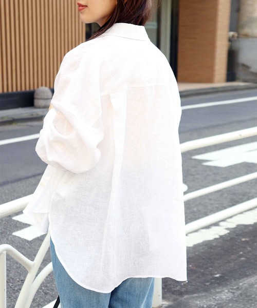 ブラウス シャツ ウォッシュリネンロングカフスシャツ レディース Jines ブラウス シャツ ウォッシュリネンロングカフスシャツ