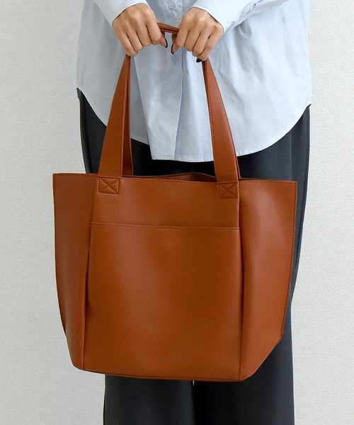 ブラウン 大きめトートバッグ A4サイズ収納可能 DAY CLOSET トートバッグ 「A4収納可能」マルチに使えるきれいめ合皮