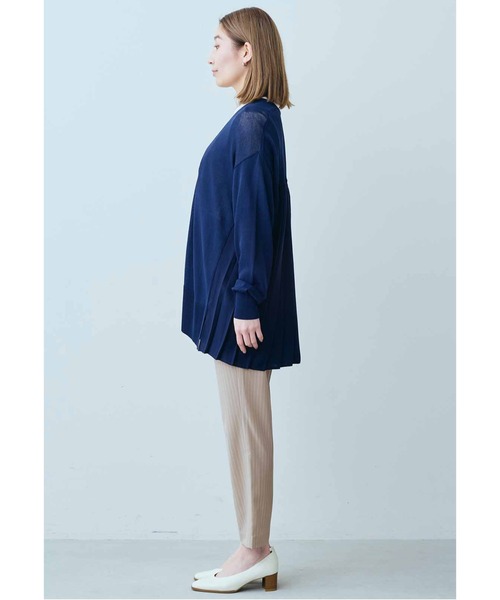 青色 プリーツ加工 フード付きカーディガン FREAK'S STORE カーディガン 限定展開 ジャガード ニット 金