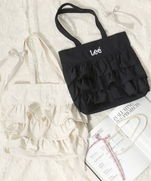 【美品✨】バーバリーブルーレーベル　サイドリボン　ティアード　フリル　ロゴ刺繍 Lee（リー） トートバッグ ワンポイントロゴ刺繍 ティアードフリル
