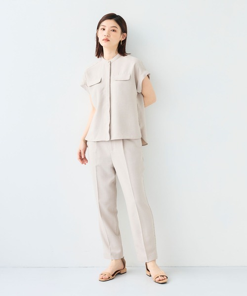 テ*~様 MaxMara リネンセンタープレスパンツ　 ML相当　ベージュ　美品 CROSS FUNCTION スラックス パンツ 「シワになりにくい」サマ