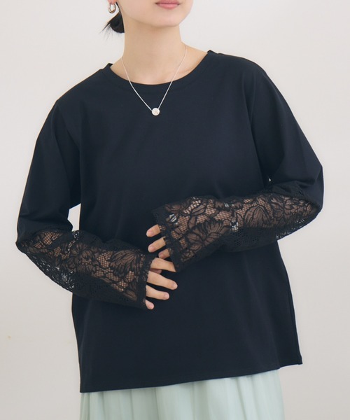tシャツ 「KATHARINE ROSS」日本製 スクエアレース袖デザインプルオーバー レディース