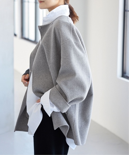 【美品】スローブイエナ ノーカラーブルゾン ジャケット ネイビー SLOBE IENA（スローブイエナ） ノーカラージャケット FREE ネイビー