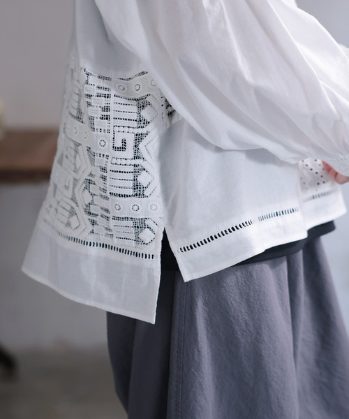 2025ss　ソウルベリー　3L　エンブロイダリーパッチワークレースブラウス　白 2025ss ソウルベリー 3L エンブロイダリーパッチワークレースブラウス 白