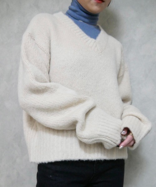 「Reurie'」 Vネックニット FREE ベージュ レディース_画像2