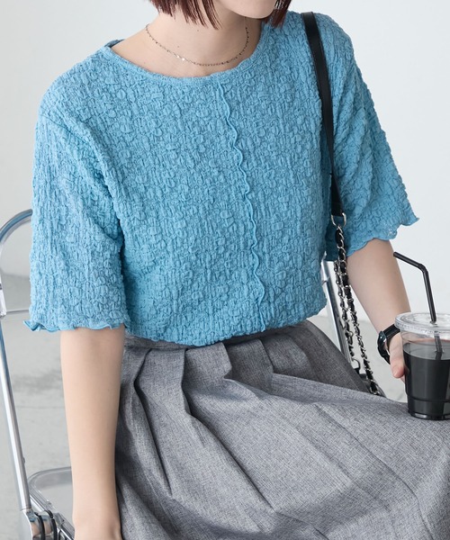 【tal by yumi.】楊柳レースジャガード 半袖プルオーバー BONLECILL（ボンルシール） tシャツ レースジャガード半袖メロープル