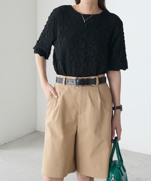 【tal by yumi.】楊柳レースジャガード 半袖プルオーバー BONLECILL（ボンルシール） tシャツ レースジャガード半袖メロープル
