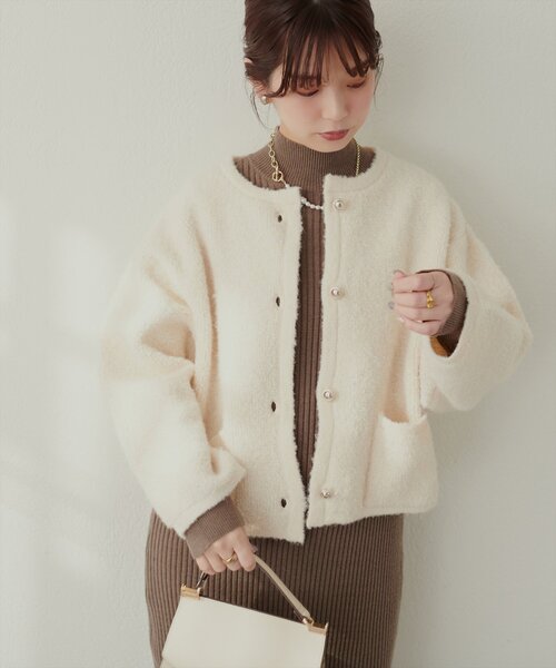 「natural couture」 ニットカーディガン FREE チャコールグレー レディース_画像4