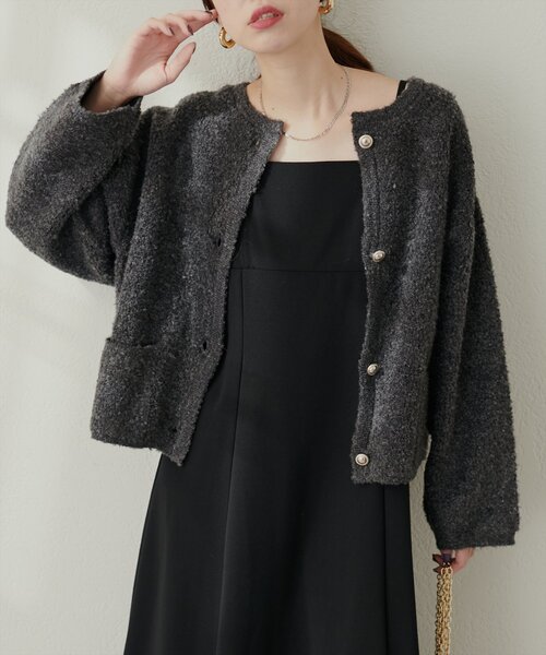 「natural couture」 ニットカーディガン FREE チャコールグレー レディース_画像8