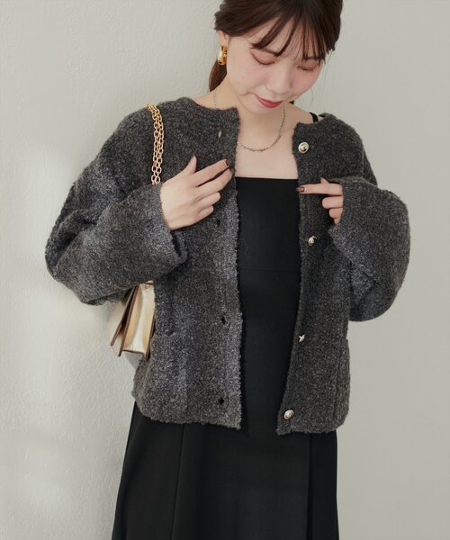「natural couture」 ニットカーディガン FREE チャコールグレー レディース_画像9