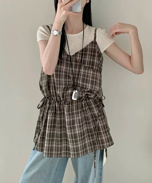 Cop copine チェック柄キャミソール coca - Coca チェック柄 カップ付きキャミ Lサイズ コカの通販