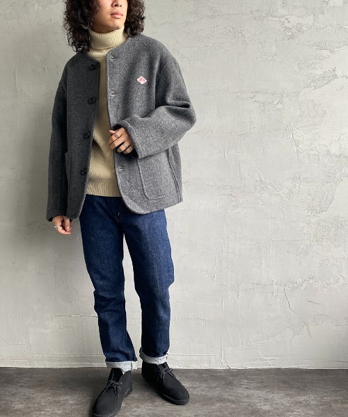【専用】✨ ダントン ノーカラージャケット 42 XL グレー ウールジャケット Danton（ダントン） ノーカラージャケット 42 グレー レディース