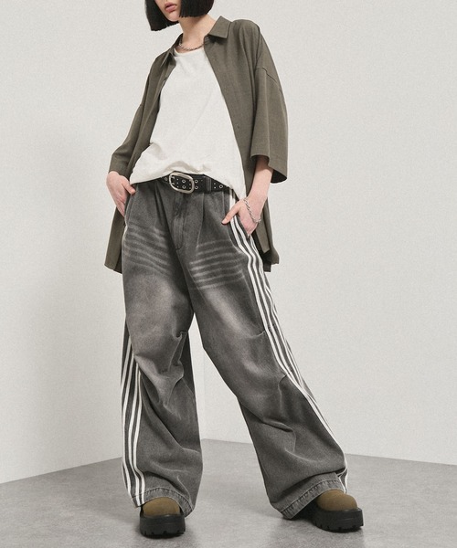 ジーンズ 「Alfred Alex」Vintage Side-Line Wide Denim Pants/サイド
