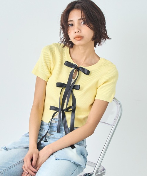 ANAP（アナップ） tシャツ 2WAY リボン リブ Tシャツ トップス