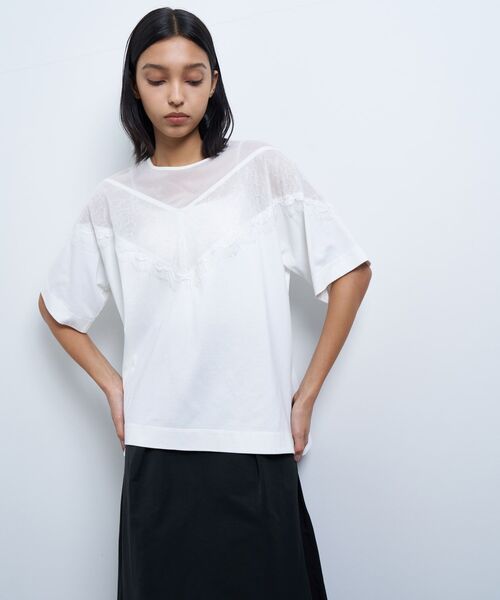 tシャツ レースコンビカットソー レディース