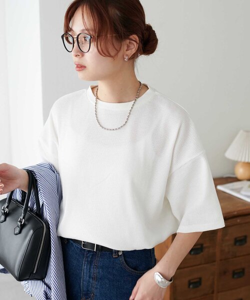 「DISCOAT」 半袖Tシャツ MEDIUM ピンクベージュ レディース
