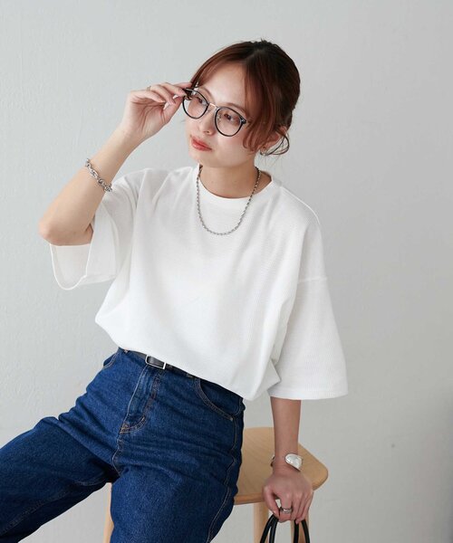 「DISCOAT」 半袖Tシャツ MEDIUM ピンクベージュ レディース