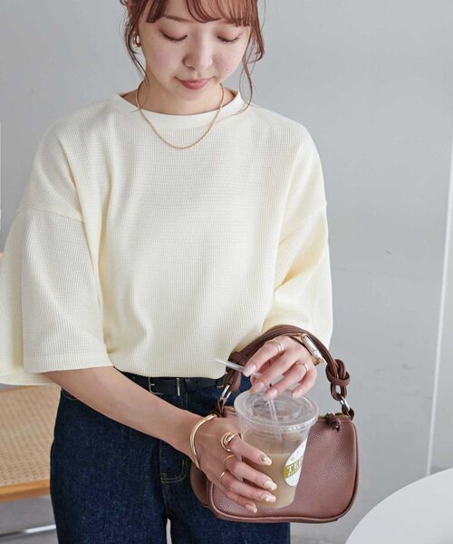 「DISCOAT」 半袖Tシャツ MEDIUM ピンクベージュ レディース