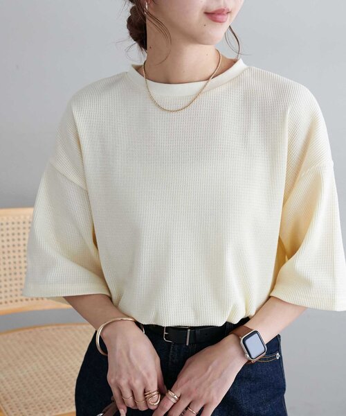 「DISCOAT」 半袖Tシャツ MEDIUM ピンクベージュ レディース