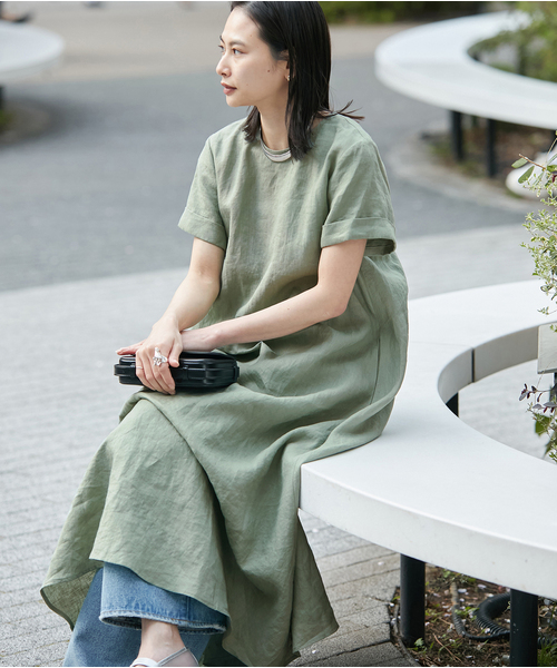 JOURNAL STANDARD リネンハーフスリーブマキシフレアワンピース JOURNAL STANDARD ワンピース 「追加」リネンハーフスリーブ