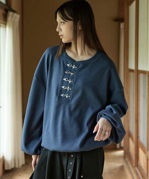 狐独 ヘンリーネック tシャツ ファイヤーフックワッフルロンT メンズ