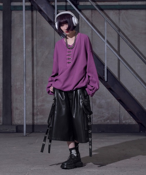 狐独 ヘンリーネック tシャツ ファイヤーフックワッフルロンT メンズ