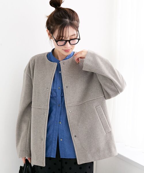 le.coeur blanc ニットビーバーノーカラーミドルコート　2点 le.coeur blanc｜ニットビーバーノーカラーミドルコート