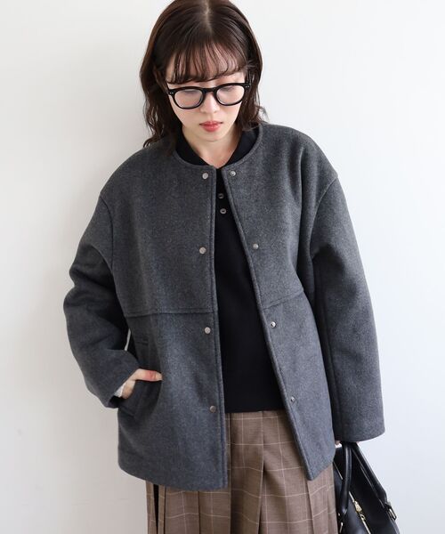 le.coeur blanc（ルクールブラン） ノーカラーコート コート ニット