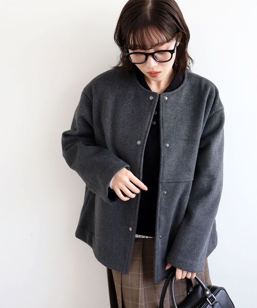 le.coeur blanc（ルクールブラン） ノーカラーコート コート ニット