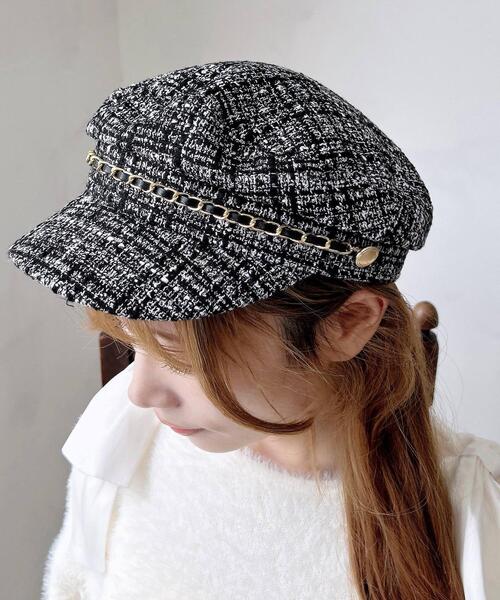 INGNI（イング） 帽子 ハット チェーン付ツイードキャスケット