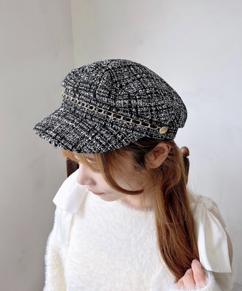 INGNI（イング） 帽子 ハット チェーン付ツイードキャスケット